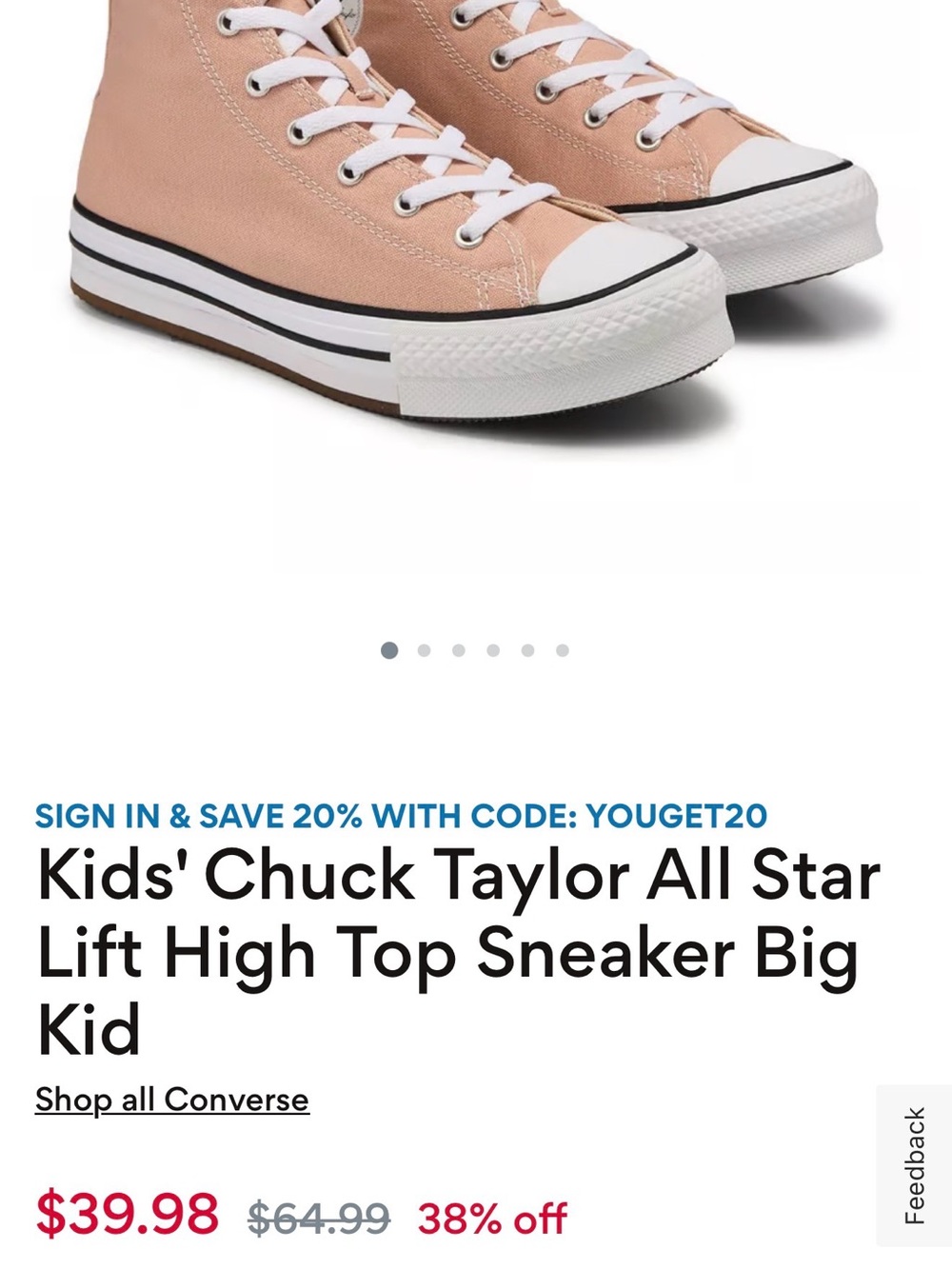 Converse Kids High Top Sneakers in Blush Pink